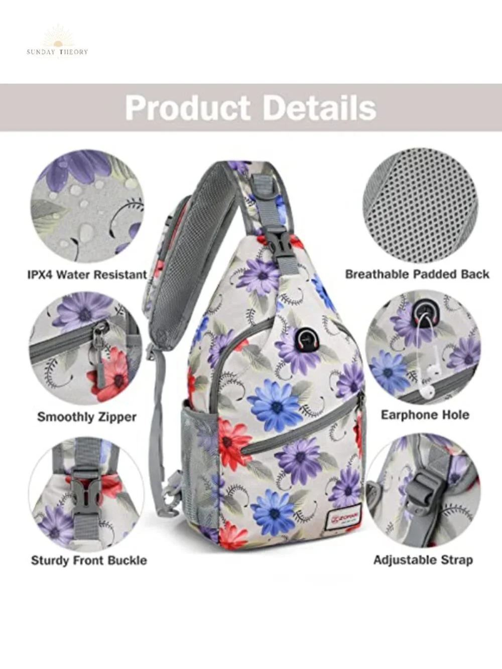 ZOMAKE Sling Bag, Small Crossbody Sling Backpack, Water Resistant, Anti Thief,